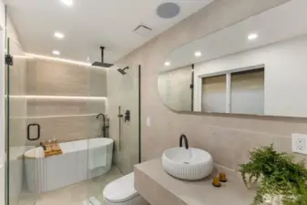 Primary suite bathroom with heated floors