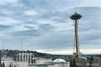 Space Needle in full view from the new rooftop deck.