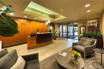 Lovely main lobby of Bay Vista Tower Condominium with 24/7 concierge services!