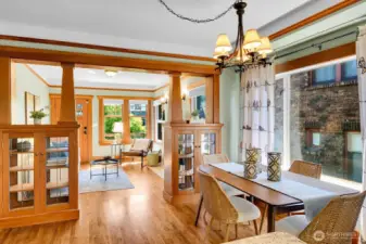 Notice the pretty buile-ins that frame the entrance into the dining room.