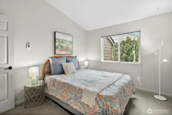 Bedroom is light and bright