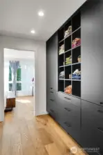 This custom closet space is just wonderful.