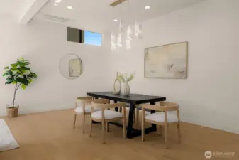 Bright dining area with contemporary flair.