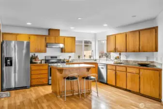 Large kitchen with great storage and counter space.