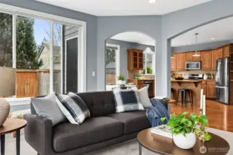 Open Concept flowing from eat-in kitchen to living room