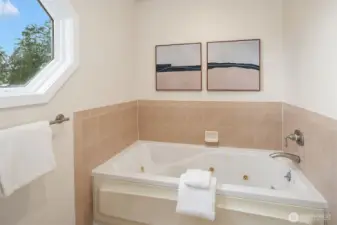 Jetted tub in the primary bathroom