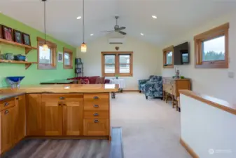 Upstairs apartment, kitchen island, living area