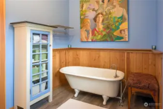 Upstairs apartment bathroom with antique clawfoot tub