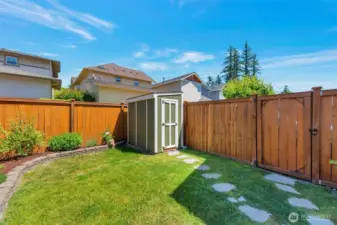 Private backyard with storage shed