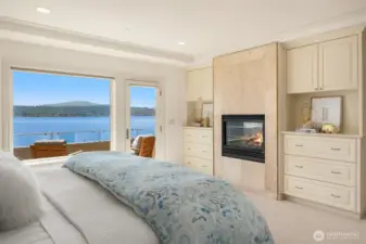 Features two sided fireplace.