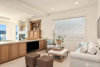 Adjacent to great room.