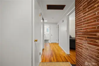 Hallway to living room and bedrooms