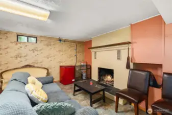 Basement fireplace.