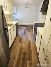 View into kitchen with eating space