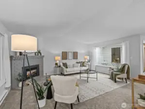 There's no shortage of natural light with outdoor space flanking the large living room.