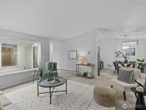 The vaulted ceiling really accentuates the space. Fresh paint and new carpet are a nice touch.