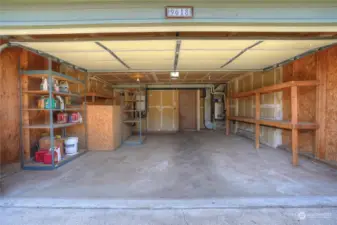 2- car attached garage with extra shelving and tankless hot water!