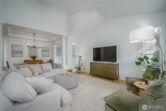 Sunlight pours through picture windows dressed with quality cordless blinds.