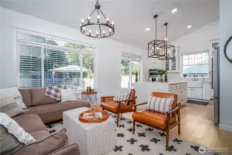 The family room opens effortlessly to the chef’s kitchen.