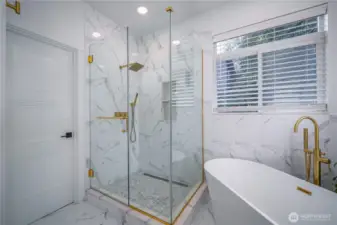 Unwind in the soaking tub or tiled walk-in shower.