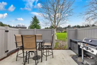 Extended patio with room for entertaining! Two gates for easy access to side of home or out to the park.