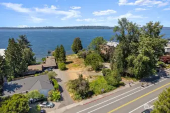 Waterfront lot view from Lake Washington Blvd NE. West facing view.