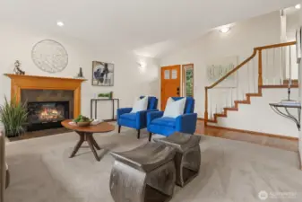 Attractive gas fireplace for cozy winter nights spent in the living room.