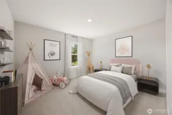 secondary bedroom, 5 in total + walk in closet - virtually staged showing similar plan.