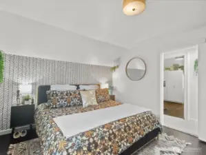 Large primary bedroom thoughtfully designed