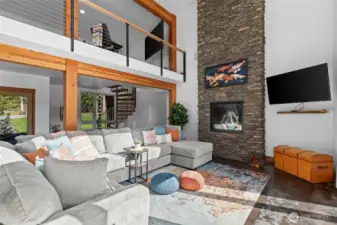 vaulted ceilings with views of the upper loft bonus above