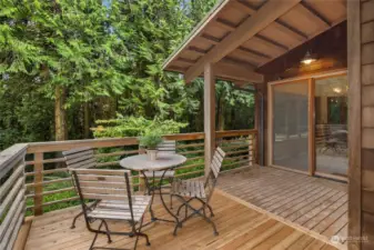 This deck is just off the kitchen offering tranquil dining among the trees.