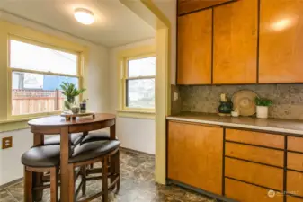 Windowed breakfast nook large enough for a dining room table