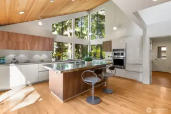 The best place in the whole house - freshly remodeled kitchen: Italian cabinets (Pedini) , beautiful marble counter top, tons of cabinets, buid-in fridge, under cabinets lightening.