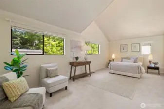 Massive primary upstairs will easily accommodate a king sized bed and large furniture sets. It also has a separate sitting area.