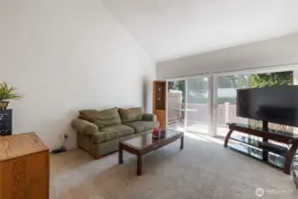 Huge living room with a wall of doors to one of the decks