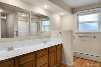 Primary Bedroom 4 piece full bath with double sink.