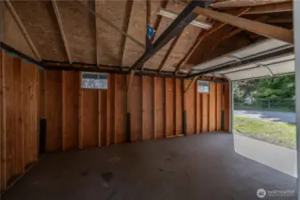 Interior of garage, has lights and outlets