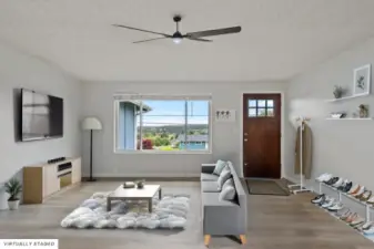 Enter into a lovely living room area with south facing windows for plenty of light, no matter the season.