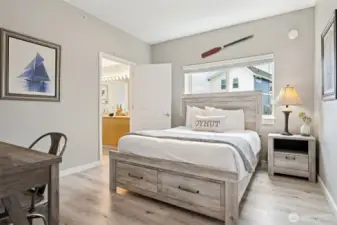First of two spacious guest rooms.