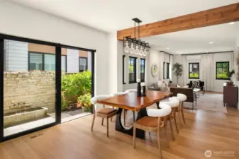 The soothing second water feature just off the side patio adds a layer of serenity, creating a peaceful mood both  outdoors and indoors.