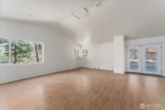 Kitchen area to the left and entrance is straight in front.