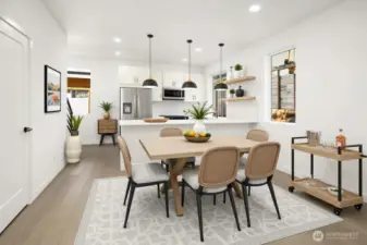 Dining area and kitchen virtually staged