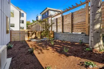 Private fenced backyard