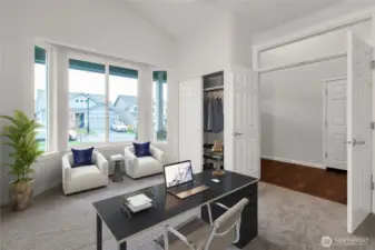 Virtually staged photo of den/3rd bedroom for illustration only.