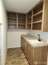 Plenty of upper cabinets and base cabs for more pantry and cleaning supplies.  Utility sink is a bonus!