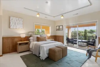 Lower level features large bedroom/ study area with a 3/4 bath and generous covered deck - ideal for guests or a caregiver! Has its own private entrance!