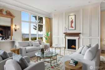 . . .12' ceilings, paneled walls and custom coved crown molding . . . adding