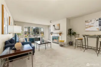 Living room with eating space and fireplace