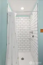 Lower level tile shower