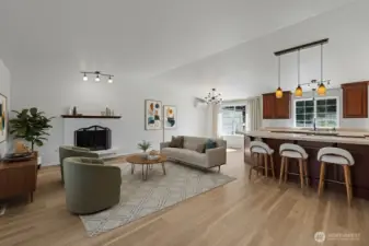 Enjoy the cozy gas fireplace in this virtually staged living room